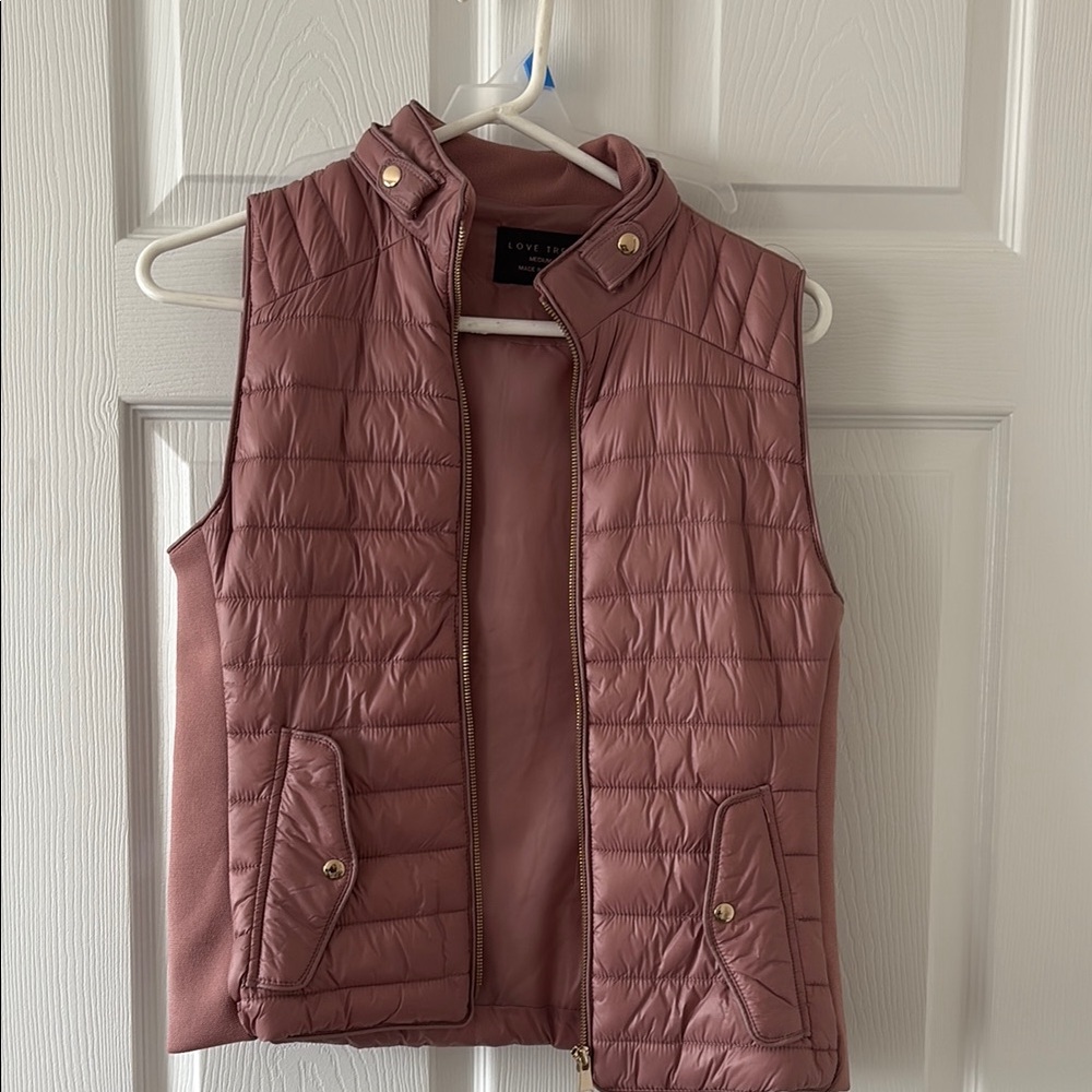 Pink Quilted Vest with Gold Accents